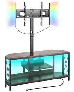 【Summervibes】VEVOR 45" TV Stand with Mount for up to 75 in TVs, Entertainment Center with Power Outlet & LED Lights, Height Adjustable TV Console with Mount with 3 Tiers Storage Cabinets for Bedroom, Living Room