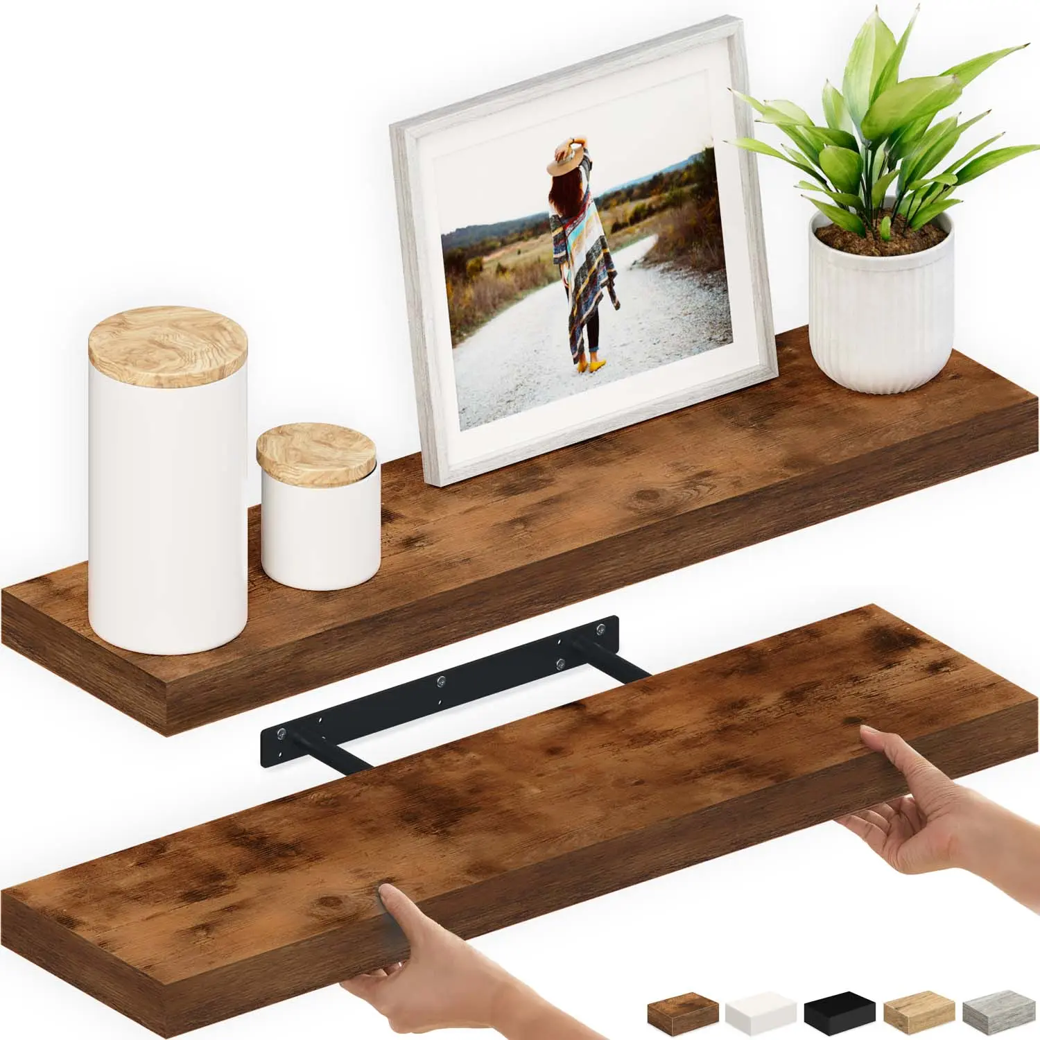 Ballucci 36" W x 6" D Floating Shelves - Set of 2 - Rustic Brown