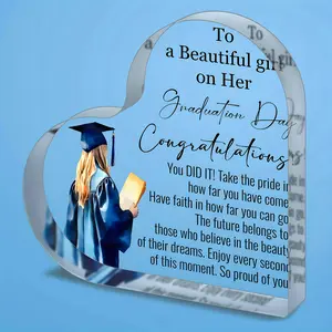 Graduation Gift Acrylic Plaque, 1 Count Heart Shaped Inspirational Graduation Gift, Home Desk Decor, Keepsake for Daughter Son Sister, Signs