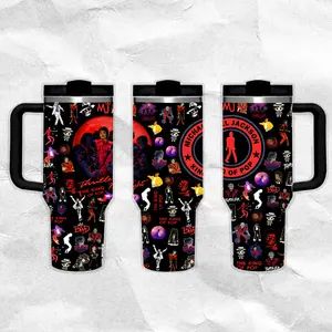 Michael Jackson King of Pop V1 Pattern 40oz Handle Tumbler – Retro Fantasy Stainless Steel Travel Mug, Hawkins Inspired Horror Cup, Double Wall Thermal Drinkware, Large Iced Coffee Tumbler, Gift for TV Show & Dungeon Game Fans