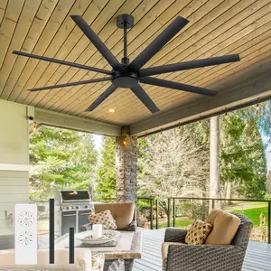 65 Inch Ceiling Fan No Light, Modern Ceiling Fan with Remote Control, Quite DC  8 Reversible  Indoor Outdoor Industrial Ceiling Fan without Light For Living Room Bedroom Patio Garage-Black