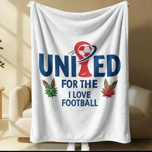 Soccer Lover Flannel Throw Blanket, "united for the I Love Football" Print, Cozy Warm Fleece Blanket for Living Room Bedroom, Gift for Football Fans