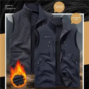 Men's Double-Sided Windproof Fleece Warm Vest with Multiple Pockets, Practical Sleeveless Waistcoat for Outdoor Fishing and Photography, Suitable for Autumn and Winter, Gift for Father or Lover