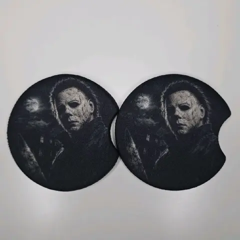 2-Pieces Horror Spooky Car Coaster, Automotive Decorative Accessories, Car Trinkets, Dashboard Decor