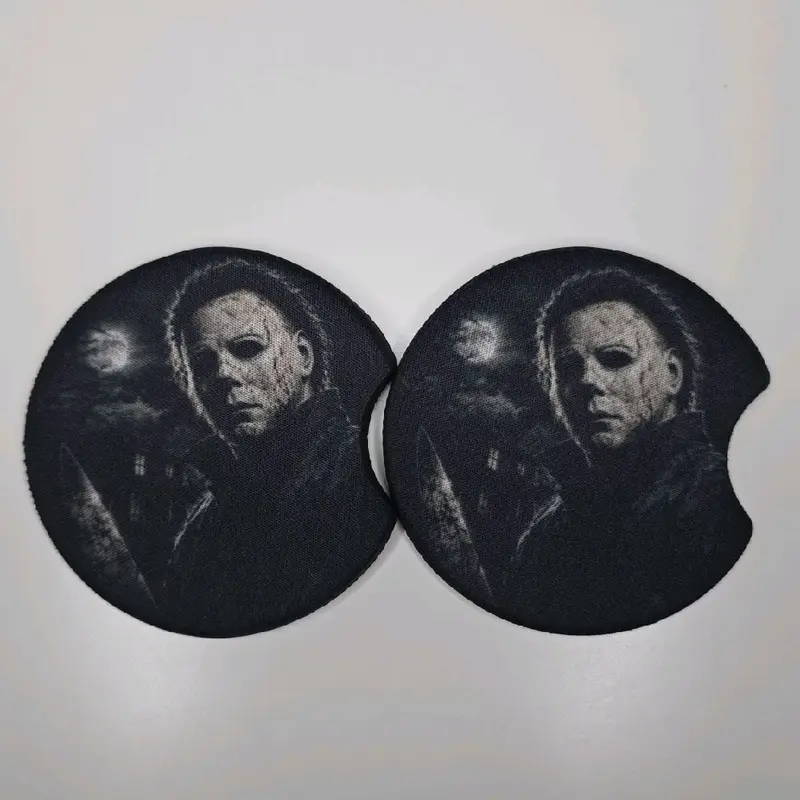 2-Pieces Horror Spooky Car Coaster, Automotive Decorative Accessories, Car Trinkets, Dashboard Decor