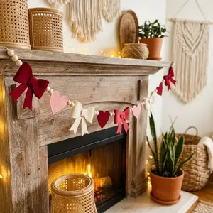 New 2026 Red Pink Heart Felt Flower Garland Banner for Valentine’s Day Wedding Proposal Party Decoration and Home Decor