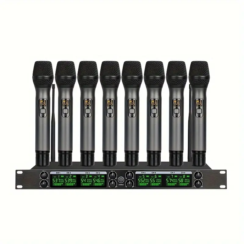 LMBGM K-25R UHF Wireless Microphone System, 8 Handheld Mics, Automatic Frequency Pairing, 164ft Range for Stage Conference Wedding Karaoke