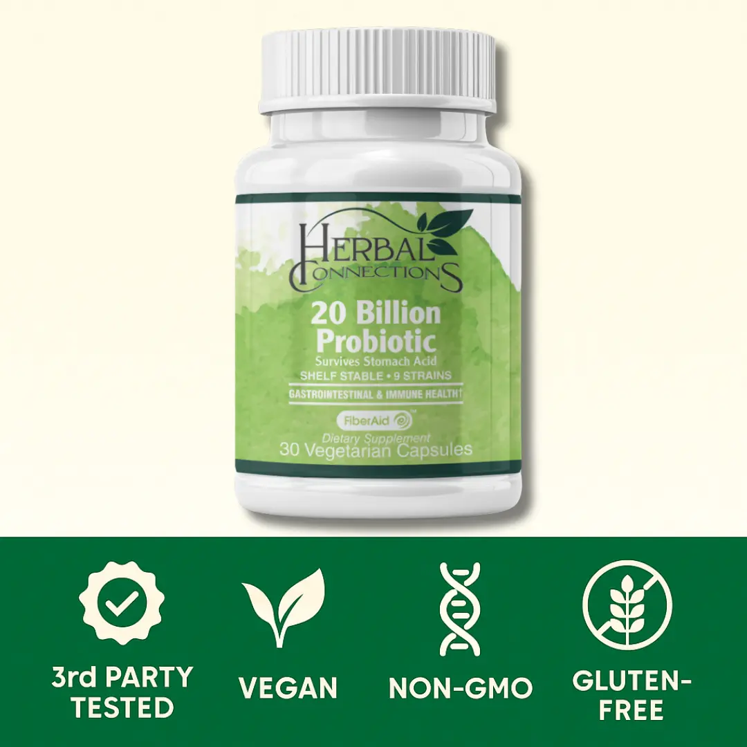 Herbal Connections 20 Billion CFU Probiotic 12-Strain Capsules – Daily Digestive & Immune Support, Shelf-Stable, Acid-Resistant, Vegan Non-GMO | 60 Count gut  health  supplement