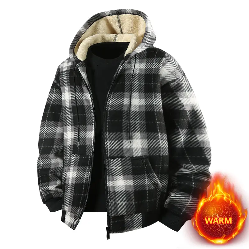 Men's Classic Plaid Jacket, Hooded Fleece-Lined Insulated Winter Outerwear for Outdoor Casual Wear, Menswear, Insulated Jacket