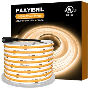 PAAYIBRIL UL Listed White COB LED Strip Lights, 4600LM, Dimmable, CRI 90+, 16.4ft High Density 2400LEDs, 24V Tape Lights for Cabinets, Bedroom, Kitchen (Power Supply Not Included)