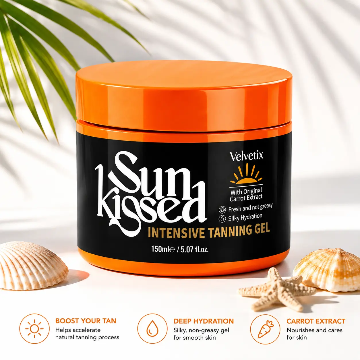 Velvetix Outdoor Tanning Body Gel, Lightweight Bronzing Moisturizer with Coconut Oil & Vitamin C for Even, Natural-Looking Bronze Glow, Smooth Hydrating Finish, 5.07 Oz #Summervibes