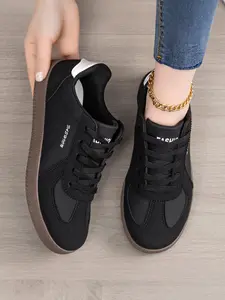 Vintage Colorblock Casual Walking Shoes, Trendy Low-Top Lace-Up Sneakers, Daily Commute Versatile Single Shoe, Comfortable and Stylish