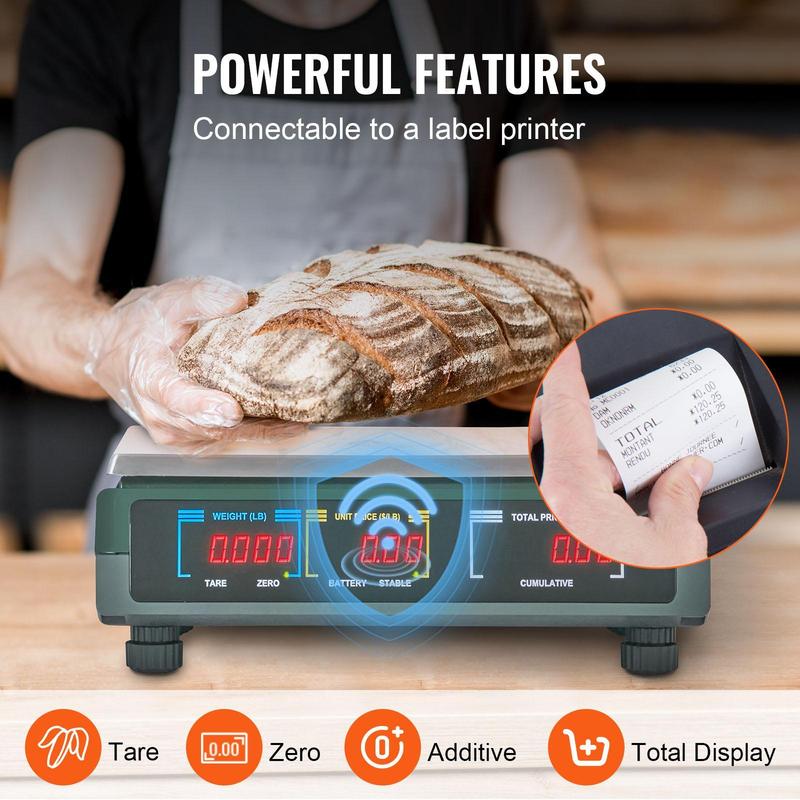 VEVOR Electronic Price Computing Scale,  , 66 LB Digital Deli Weight Scales, LED Digital Commercial Food Fruit Meat Produce Counting Weight, for Retail Outlet Store, Kitchen, Restaurant Market, Farmer