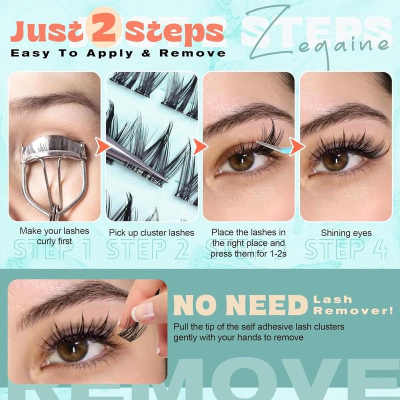 Manga Self Adhesive Eyelashes Extension Tool Natural Look Self Adhesive Lash Clusters No Glue Needed Asian Anime Pre Glued Lashes Natural Lash Clusters Reusable C-Curly Spiky Pre Glued Eyelashes 8-16MM