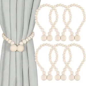 Magnetic Curtain Tiebacks, Curtain Tie Backs for Curtains 2Pack, Wood Bead Curtain Tiebacks, Curtain Holders for Boho Bedroom Decor,