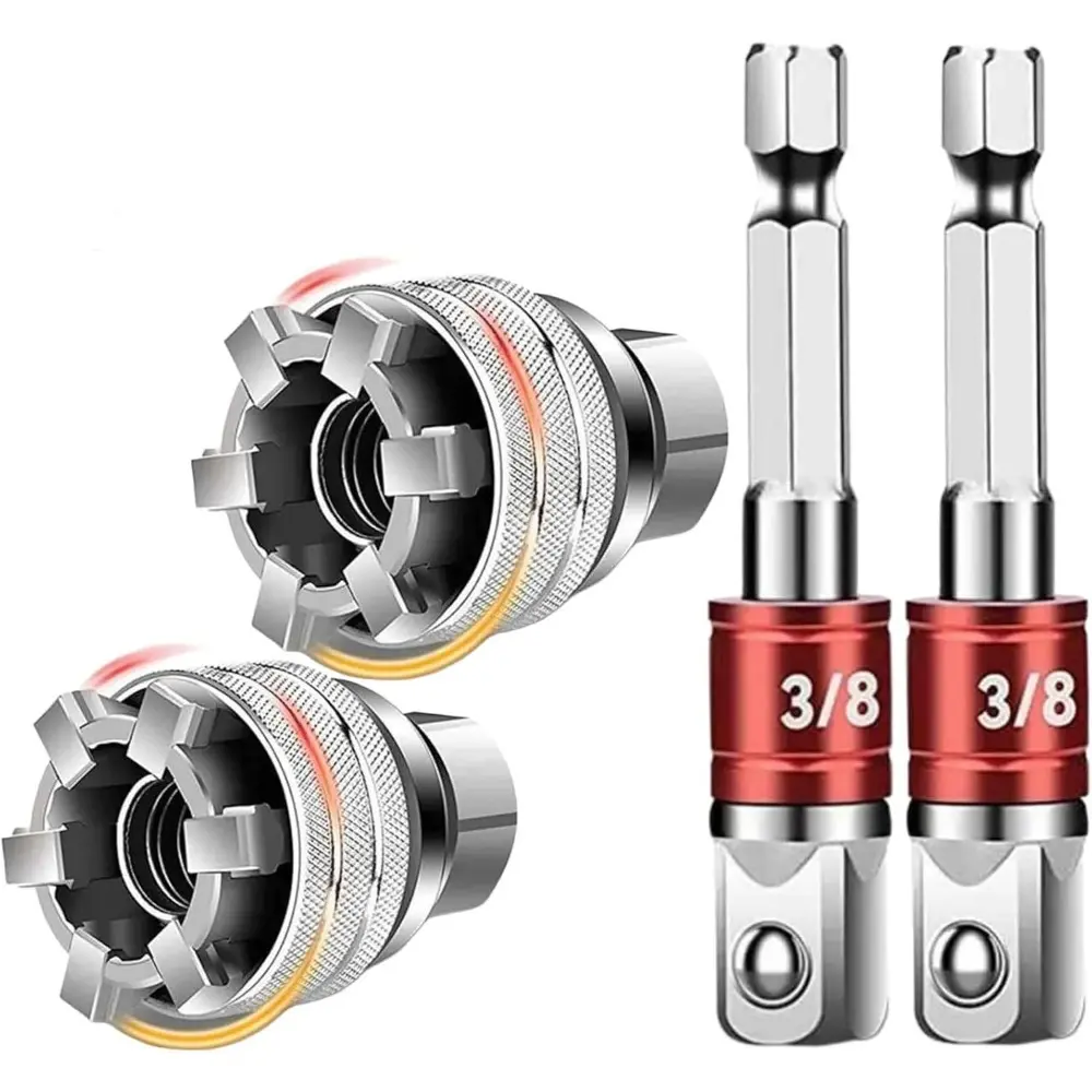 Adjustable universal socket wrench set for damaged nuts & bolts, fits power drill & ratchet wrench. Heavy-duty multi-function repair tool for auto, garage, motorcycle & home DIY. Compatible with 3/8-3/4" (10–19mm) super sockets. automotive use
