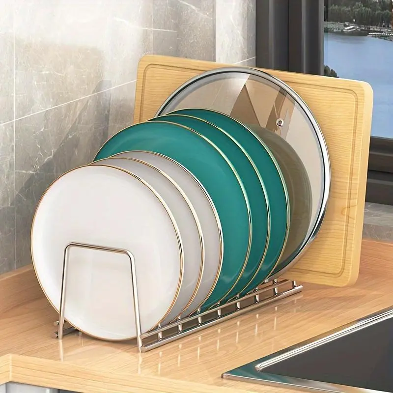 1pc Stainless Steel Kitchen Drawer Dish Rack - Space-Saving Organizer for Plates and Bowls, Built-in Utensil Storage, Minimalist Design, Clean and Tidy Kitchen Essentials, Kitchen Accessories