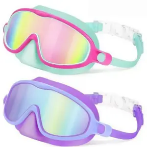 New Swimming Goggles with Nose Guard, 2 Pack Water Goggles Wide View Diving Mask Anti-Fog UV Protection Leakproof Kids Swim Goggles for Ages 3-8, Mirrored Goggles