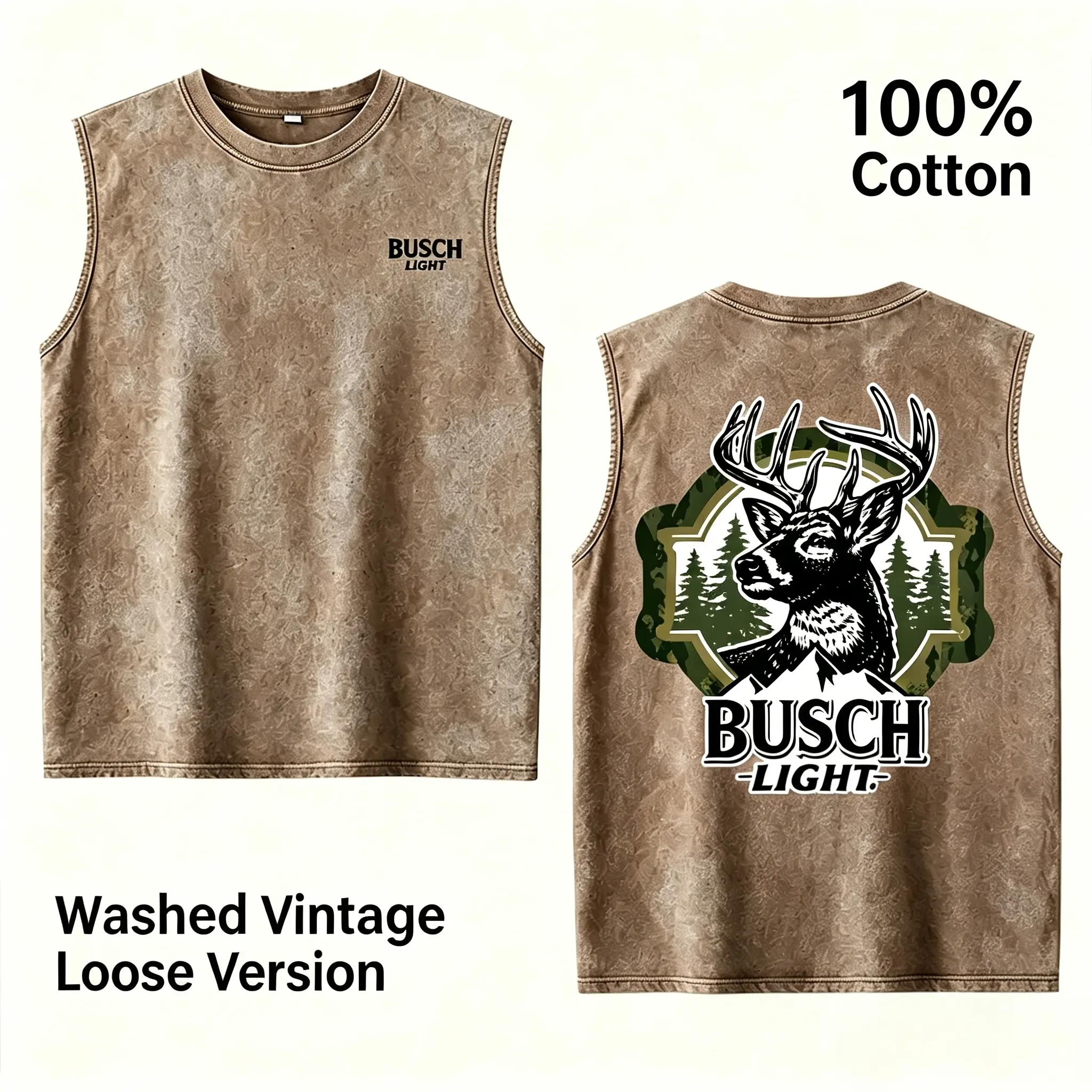 2026 Summer Vintage Washed Buck Deer Graphic Tank for Men, 100% Cotton Oversized Sleeveless Muscle Shirt, Deer Antler Forest Wildlife Hunting Tee, Outdoor Adventure Streetwear Summer Graphic Top Hunter Gift