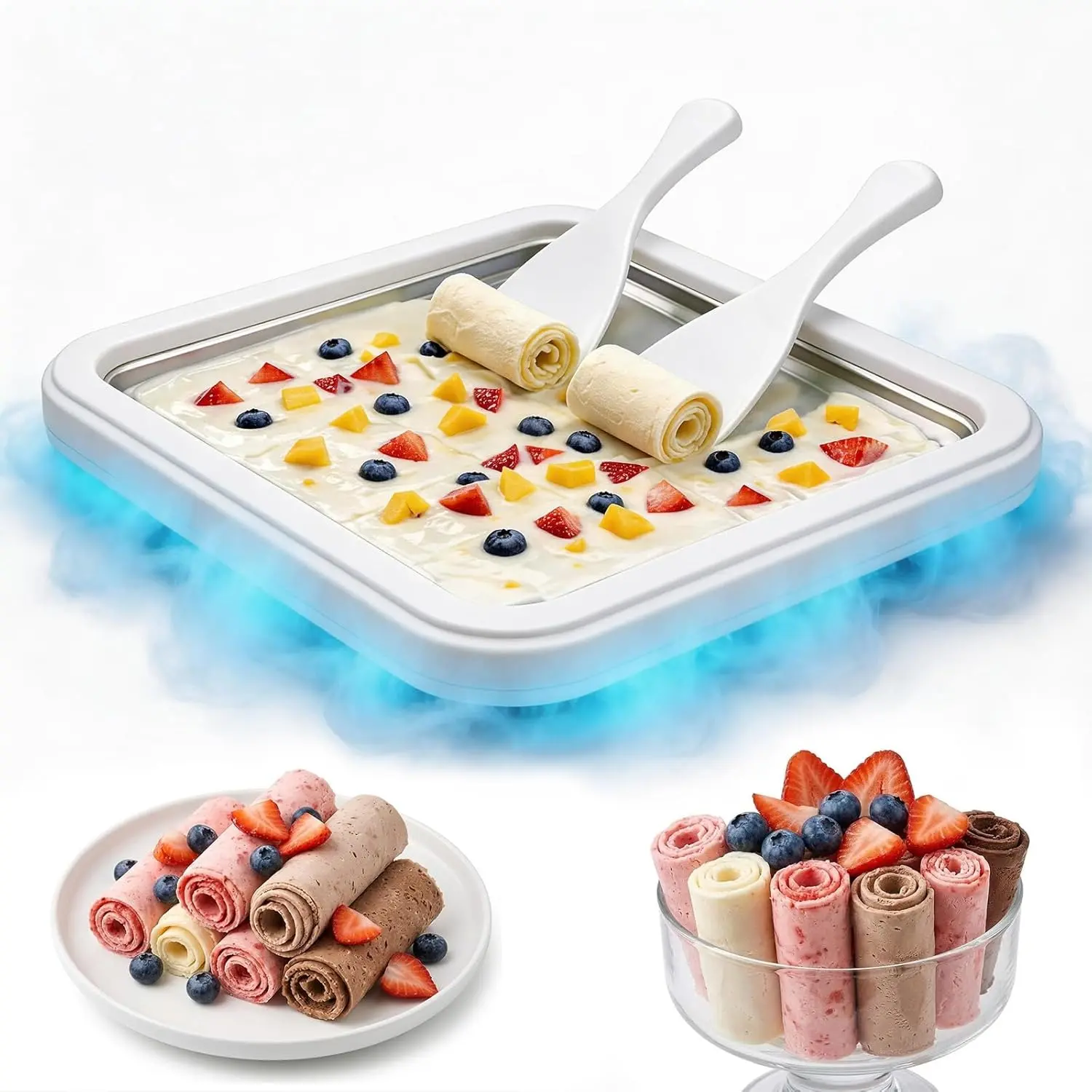 Ice Cream Roll Tray with 2 Scrapers,Rolled Ice Cream Maker, Soft Serve Ice Cream maker,Perfect for Frozen Yogurt, Food grade stainless steel ice cream roll machine for home us