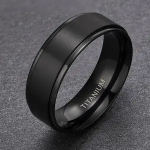 Unisex fashionable titanium steel ring, 8 mm black, wear-resistant and scratch-resistant single band, suitable for friendship, birthday, wedding, graduation, and Christmas