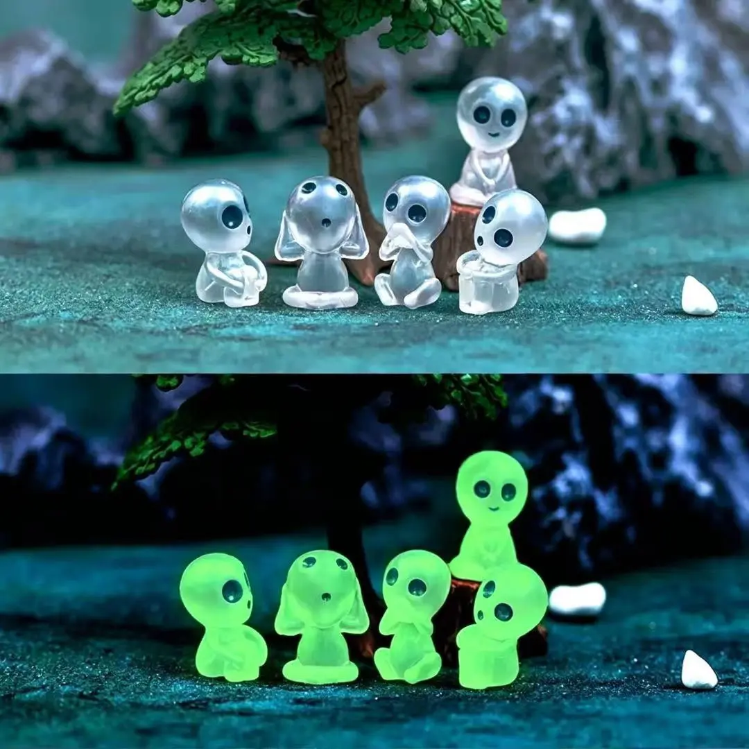 10-Pack Alien Glow-In-The-Dark Creative Halloween Ornaments, Resin Fairy Decorations, Self-Luminous Resin Figurines, DIY Garden Decoration