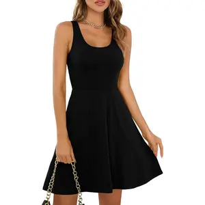 Women’s Polyester Sleeveless Racerback Tank Dress - Comfortable Basic, Effortless, Multipurpose Poly Casual Dresses, Lightweight, Loose, Stretchy, Smooth Flared Plain Summer Wear Perfect for Jackets or Cardigans