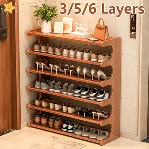 A [Bamboo Shoe Rack] Christmas Gift Bamboo Shoe Rack |   Wood Grain Finish Shoe Storage Rack, Holds 6/15/24 Pairs, Easy to Assemble, Space-Saving |   3/5/6-Tier Shoe Rack for Front Door Entryway, Entry Hallway, Living Room, Bedroom, Garage