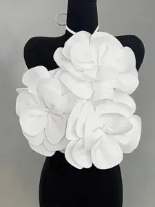 【Plus Size】 Floral Design Halter Neck Knit Top, Elegant Sleeveless Top for Party Holiday Vacation, Women's Plus Clothing for Summer, Womenswear