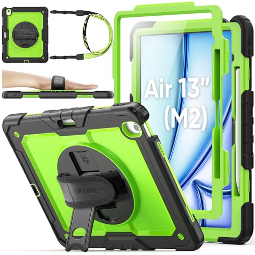 Stock Case for iPad Air 8 7 6-11/13 inch M4 2026/iPad(A19) 12th/(A16) 11th 2025/10th Generation Case/mini 7 (A17 Pro)/6/iPad Pro 11/13 inch M5-M4 2024 Shockproof Heavy Duty Case with Screen Protector Pencil Holder Rotating Stand Hand Strap Shoulder Strap
