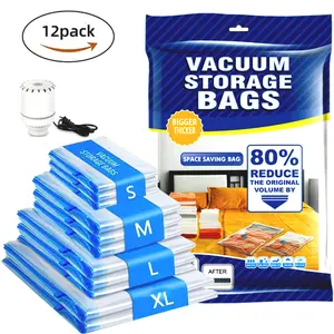 Vacuum Storage Bags with pump,Larger and thicker pace Saver Bags | 80% Compression More Closet Space for Clothes,Blankets,Comforters | Reusable Waterproof Dustproof Storage for Moving & Seasonal Organization,Household Organiser