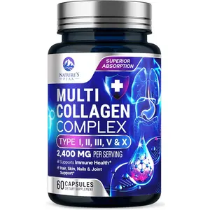 Multi Collagen Peptides Capsules Type I II III V X for Hair Skin Nails Bone & Joint Support, Grass-Fed Hydrolyzed Collagen Supplement for Women & Men, Non-GMO, 60 Count