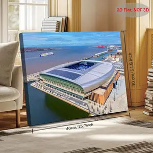 2D Flat, One Piece Everton Football Club Bramley Grove Stadium Frame Canvas Print - Official Matchday Stadium Art Poster, with Hook System, Retro Football Decoration, Suitable for Living Room, Bedroom, Office - Perfect Everton Gift for Fans (11.8x 15.7inc