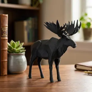 Moose Figurine, Geometric Antler Model, Minimalist Wildlife Decor, Modern 3D Printed Art