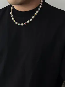 Men's Pearl Flower Necklace, High-End Fashion Street Style, Unique Design, Stainless Steel Chain, All Seasons Accessory, Exquisite Jewelry Gift