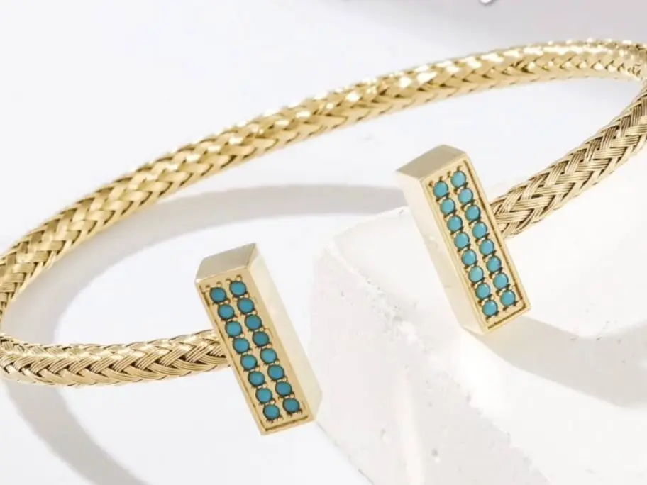 Stainless Steel Mesh Turquoise Bangle