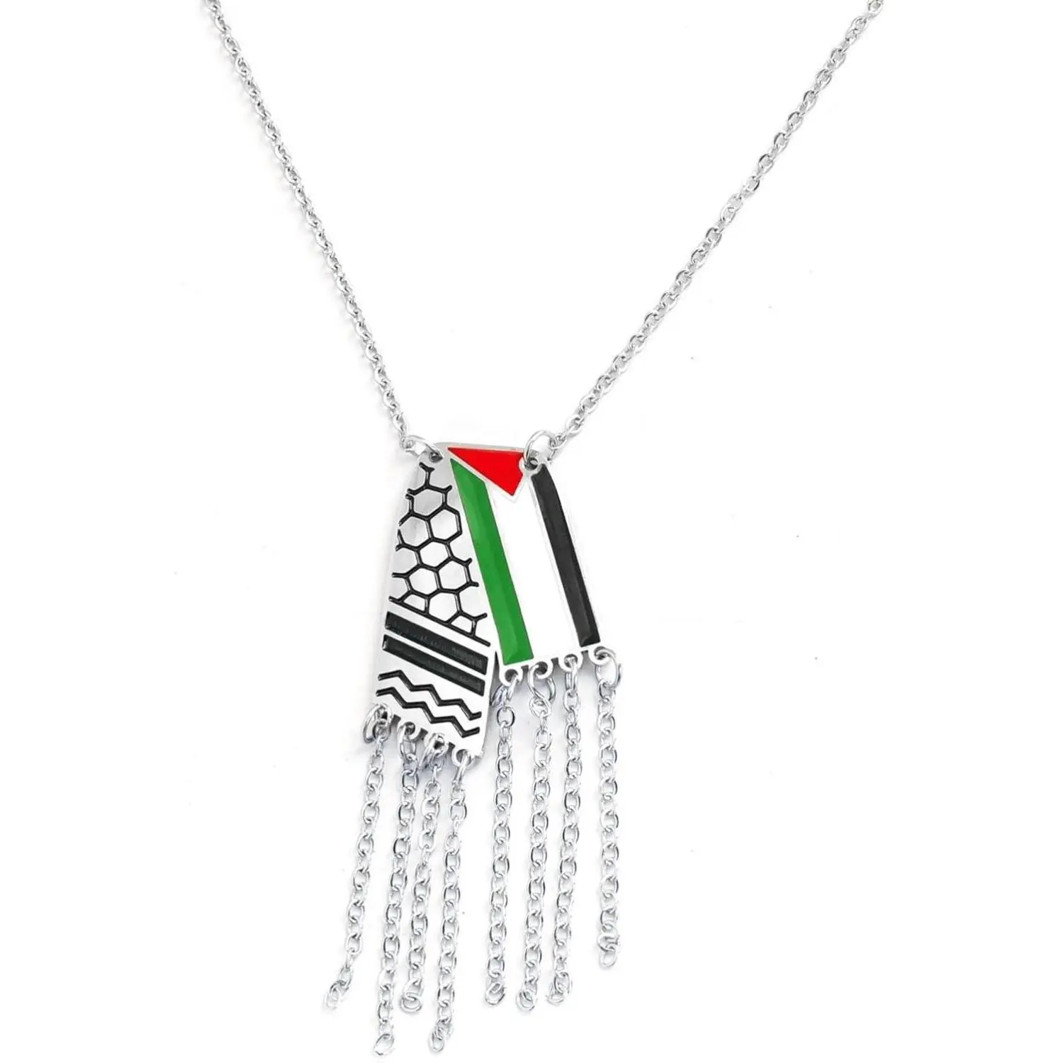 Palestine Flag Necklace for Women Men - Exquisite Palestinian Keffiyeh Pendant with Tassels Shining Rhinestone Necklace Gold Stainless Steel Jewelry Accessories Gifts