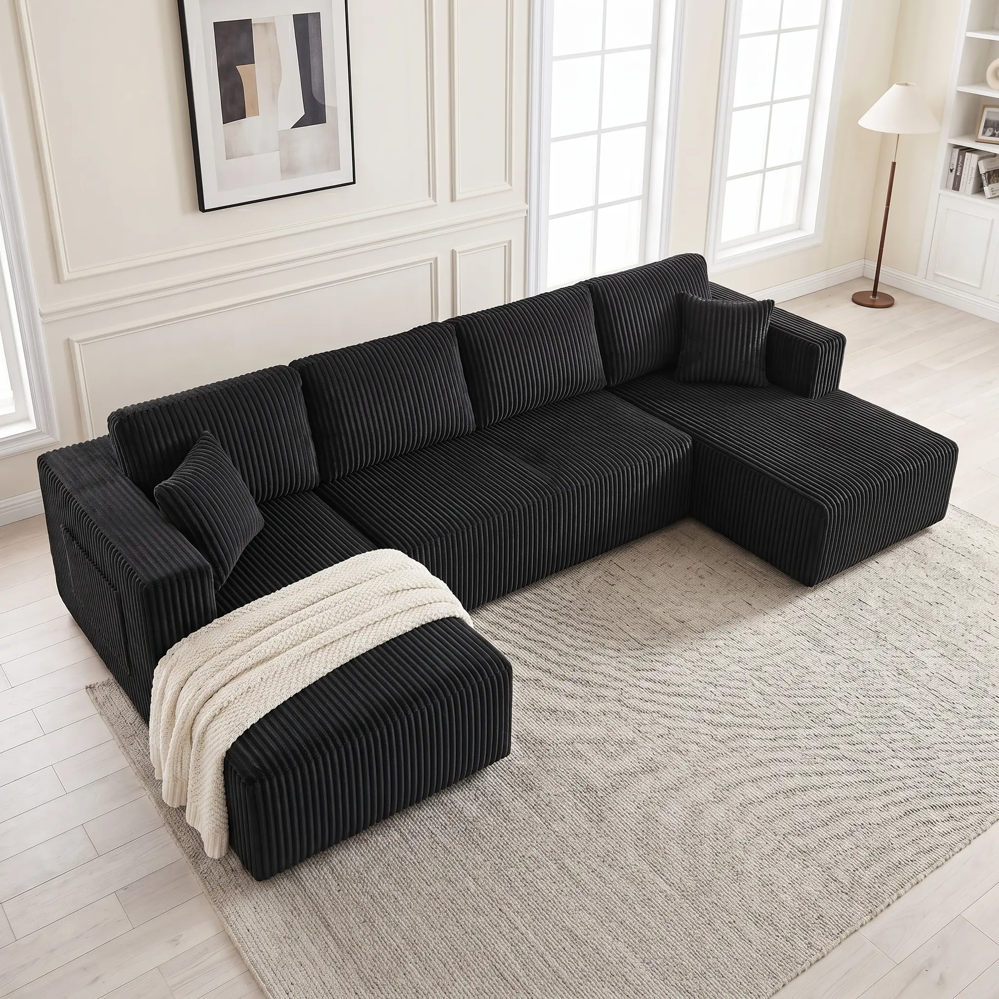 Elseady（2-Package） 132" Modular U-Shaped Sectional Sofa，boneless couches , Plush Corduroy Cloud Couch with Double Chaise , No Assembly, High-Resilient Memory Foam & Pocket Springs , 1200 lbs Heavy-Duty Living Room Set apartment indoor furniture