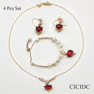 Natural White Freshwater Pearl Set Necklace Bracelet Earrings Fox Design Christmas Gift Daily Wear