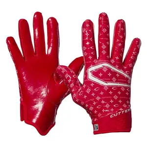 Cutters Red/White Lux Rev 5.0 Limited-Edition Youth Football Receiver Gloves with C-TACK Grip & Strapless Fit for Enhanced Comfort