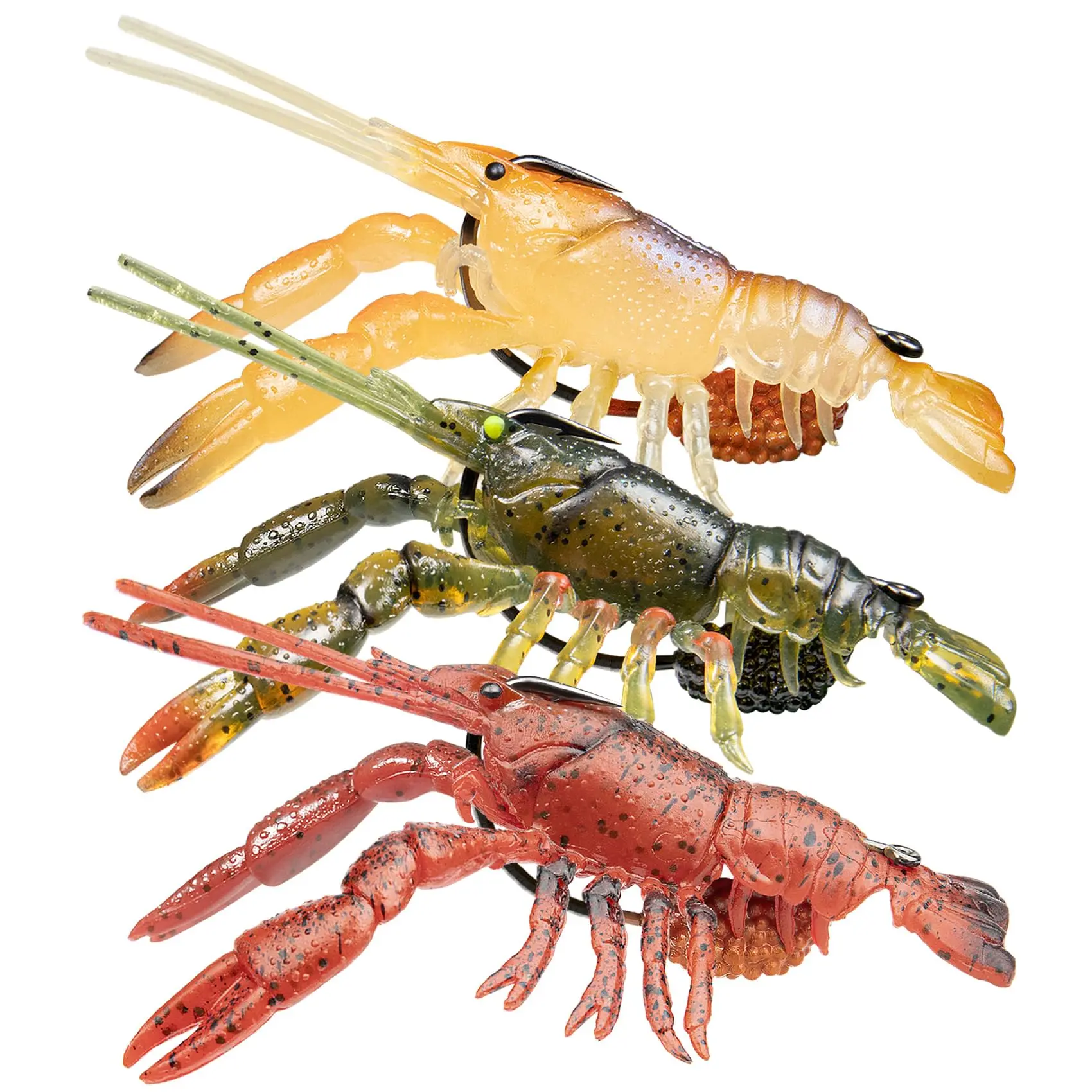 TRUSCEND Pre-Rigged Crawfish Fishing Lures，Soft TPE Crayfish Baits，Weedless VMC Hooks，UV Reflective Egg Sac，Hollow Body for Scents，For Bass Trout Walleye，Freshwater Saltwater