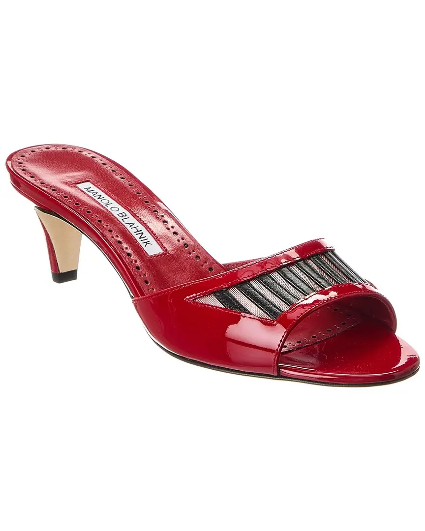 Manolo Blahnik Fifaso 50 Patent & Mesh Sandal