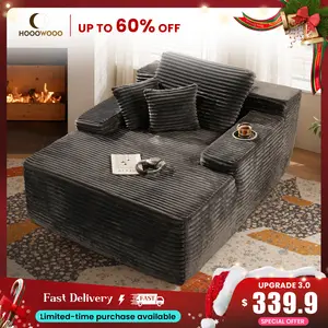 HOOOWOOO 49" Boneless Chaise Lounge Upholstered Sofa Bed with Throw Pillows, Deep Seat Sleeper Chair- Soft Cloud Plush, No Assembly Required, Indoor Couch for Living Room, Reading Room,