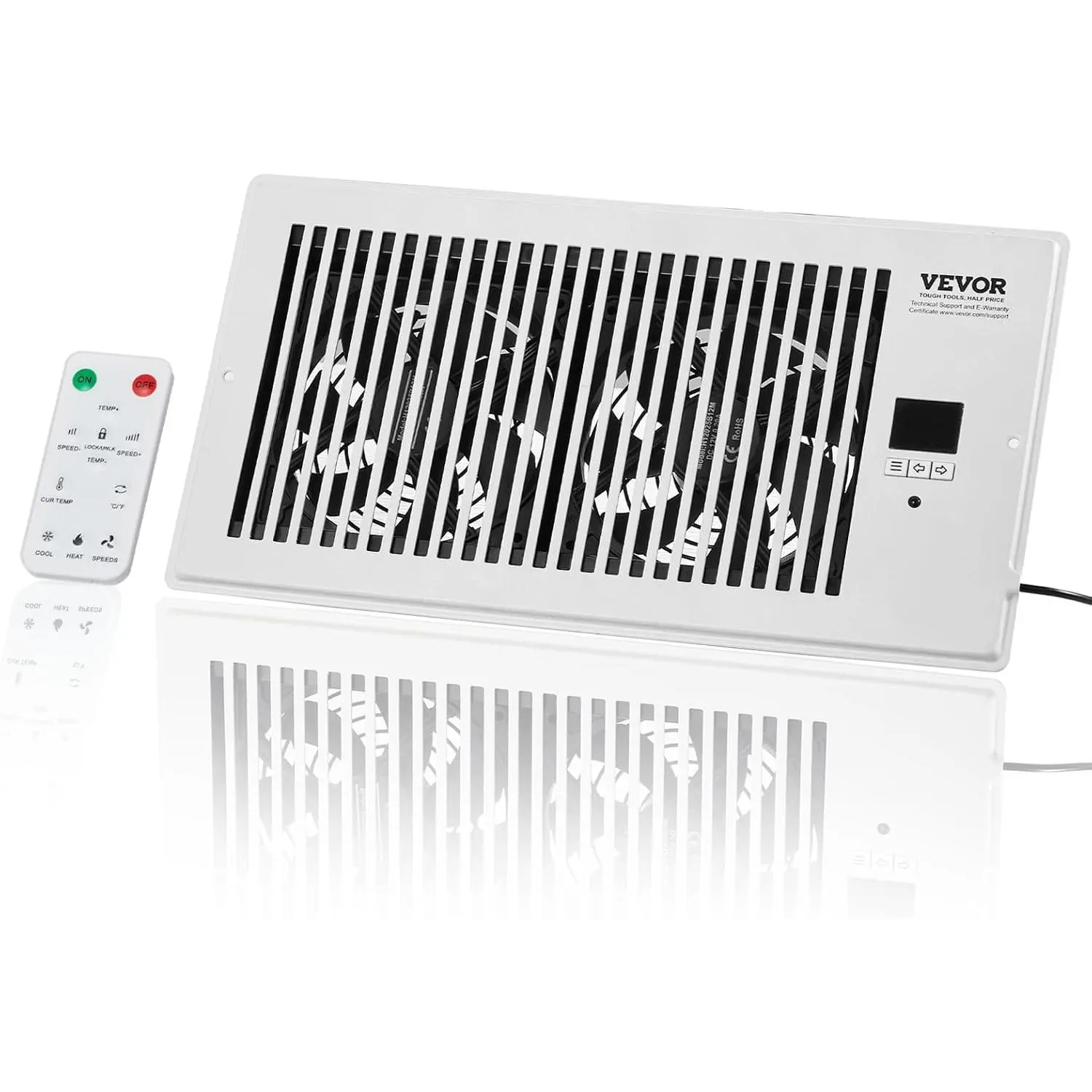 VEVOR Vent Booster Fan, 6'' x 12'' Hole Fit, 6W Quiet Model with Remote & Thermostatic Control, Adjustable Speed for Heating/Cooling, Easy Setup White Smart Vent Fan