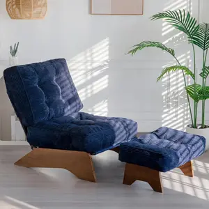 Accent Chair with Ottoman Adjustable Backrest, Tufted Living Room Chair Upholstered Lounge Chair with Footrest Set, Modern Chair Cozy Reclining Chair for Reading Room, Navy