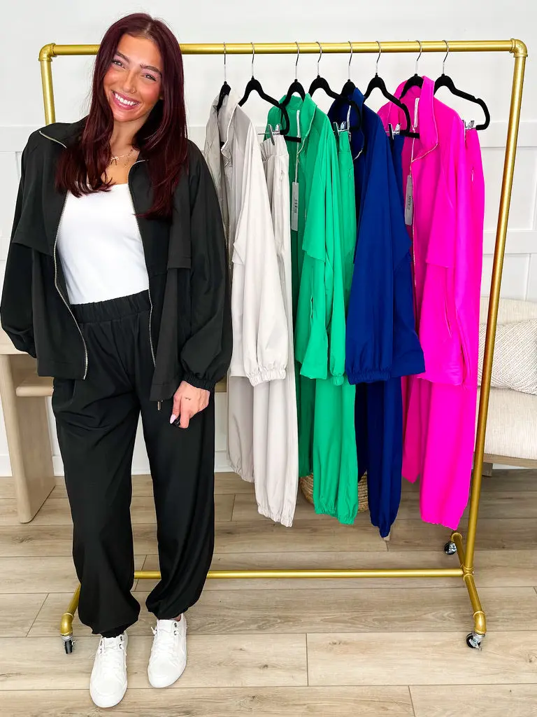 Women's Dear Scarlett I'm Obsessed High-Rise Lightweight 2-Piece Set - Polyester Top, Fit Bottom, Joggers, Multiple Colors, Jacket