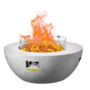 summervibes VEVOR Propane Fire Pit, Outdoor Concrete Gas Fire Pit, 39 in Tabletop with Lava Rocks, Lid, Rain Cover, Adjust Flame Height Camping Firepit for Heating, Lighting, 50000 BTU