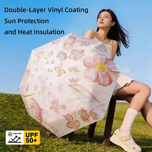 Floral Mini Portable Umbrella, UPF50+ Sun Protection Pocket Parasol, Compact 5 Fold Travel Umbrella with Reinforced Fiberglass Frame, 15cm Folded for Easy Bag Carry, Dual Use for Sun and Rain, Great for Commute, Travel, Outdoor Walking, 249g, 89cm Canopy