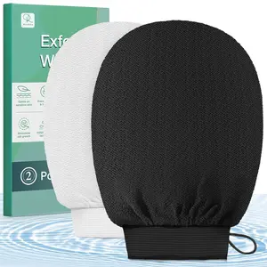 Seraphic Skincare 2 Pack Exfoliating Glove Mitt Double-Sided for Silky Smooth Skin Removes Dead Skin Improves Circulation Reusable Long-Lasting Black White Korean Spa-Style Treatment