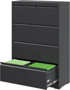 File Cabinet, 4 Drawer Lateral File Cabinet with Lock, Tall Heavy-Duty Metal Filing Cabinet for Home Office, Space-Saving Wide Storage for Letter/Legal/A4/F4, Quiet Full-Extension Slides, Assembly Require, Black